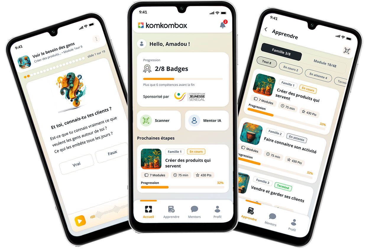 Écrans de l'application Komkombox